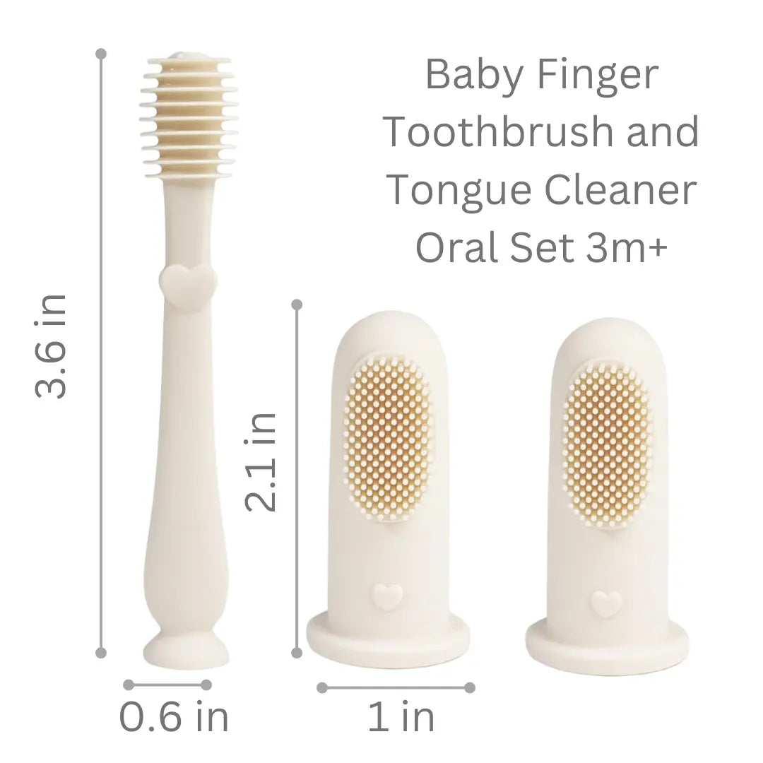 Baby Finger Toothbrush & Tongue Cleaner Oral Set 3m+ (Ivory) Ali+Oli