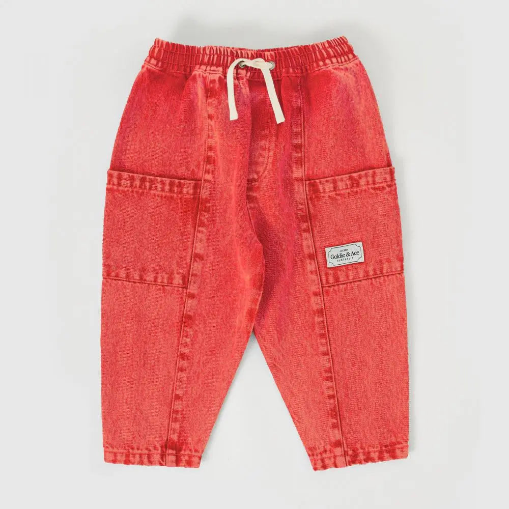 Kid Kit Denim Pocket Pant Apple Red Goldie & Ace