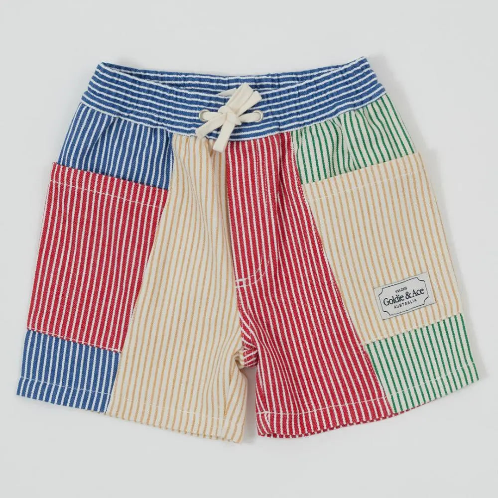 Kid Patchwork Stripe Noah Pocket Shorts Goldie & Ace