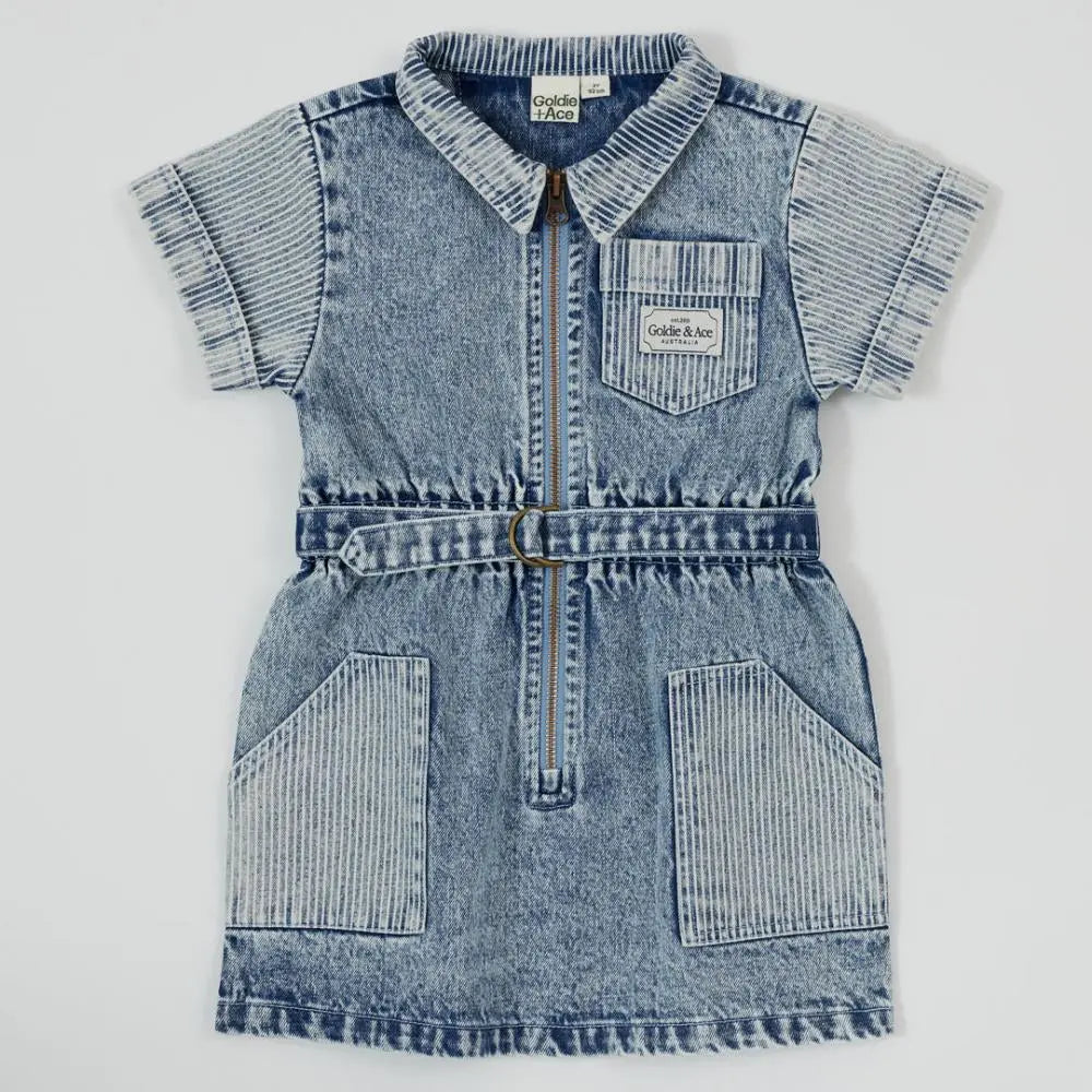 Toddler Piper Pinstripe Denim Belted Dress Goldie & Ace