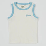 Kid Embroidered Colour Pop Rib Singlet White/Blue Goldie & Ace
