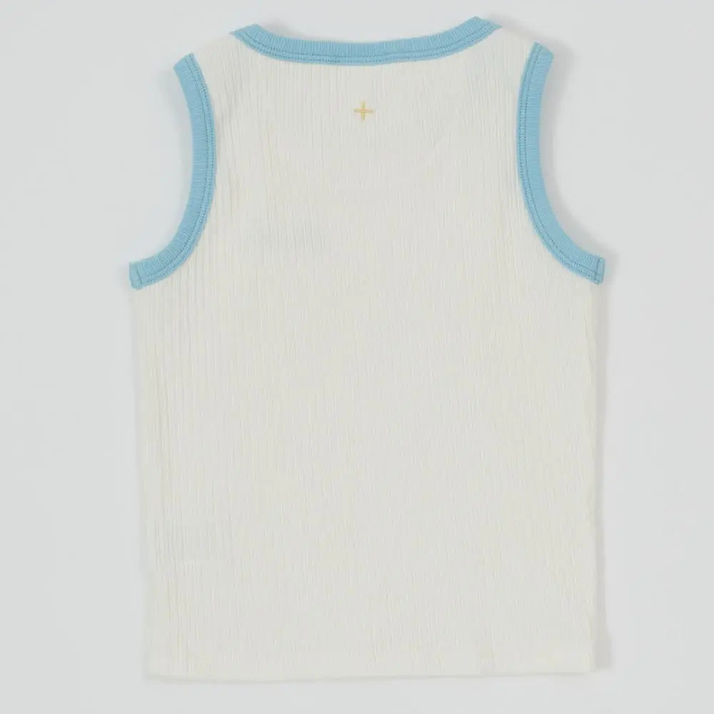 Kid Embroidered Colour Pop Rib Singlet White/Blue Goldie & Ace