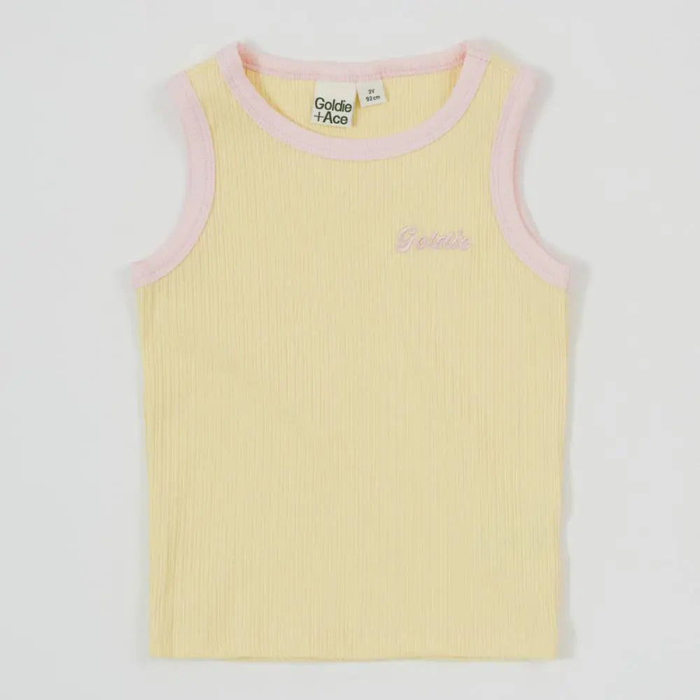 Kid Embroidered Colou Pop Rib Singlet Yellow/Pink Goldie & Ace