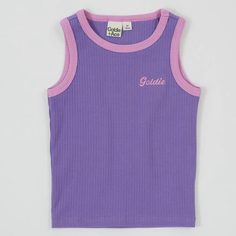 Kid EmbroideredColour Pop Rib Singlet Purple/Pink Goldie & Ace