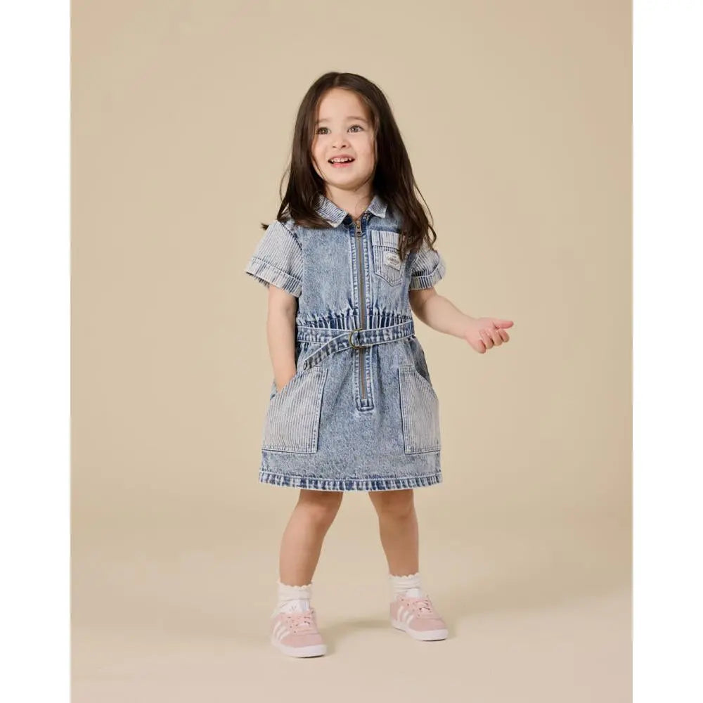 Toddler Piper Pinstripe Denim Belted Dress Goldie & Ace