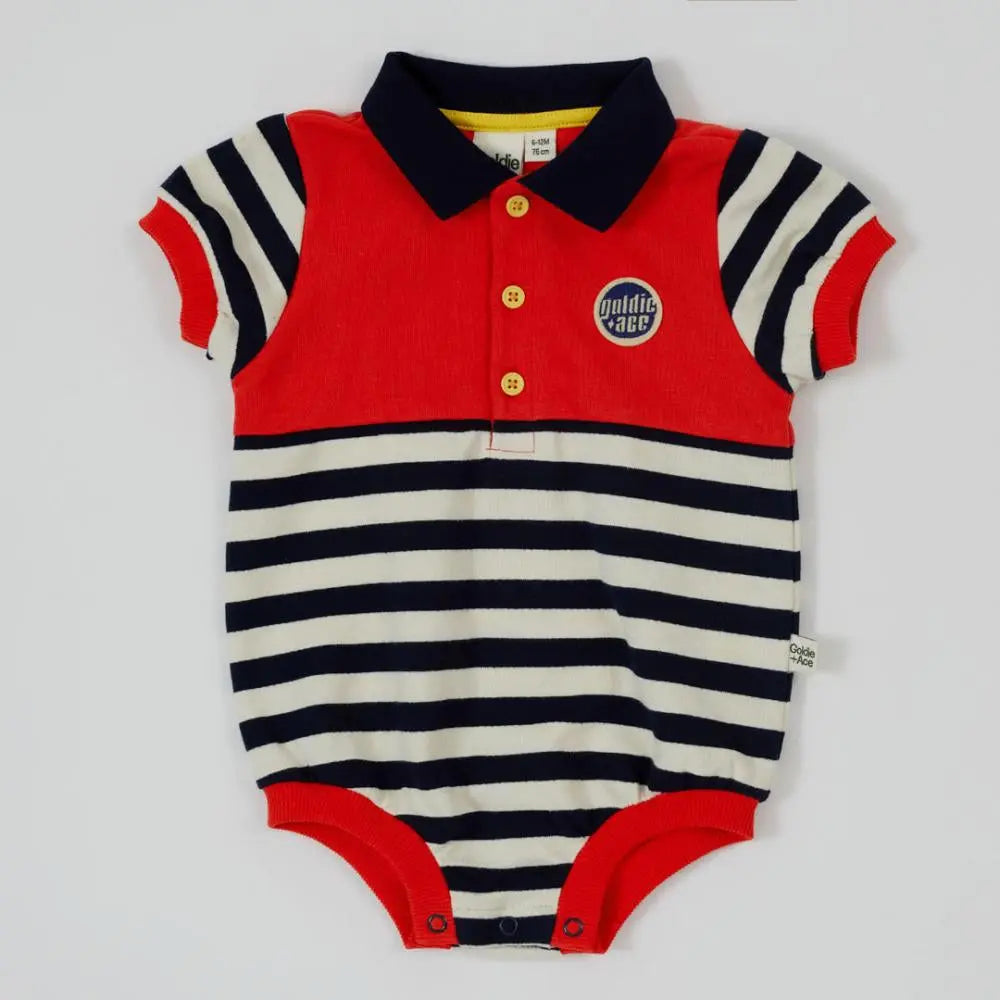 Baby Panelled Stripe Polo Romper Goldie & Ace