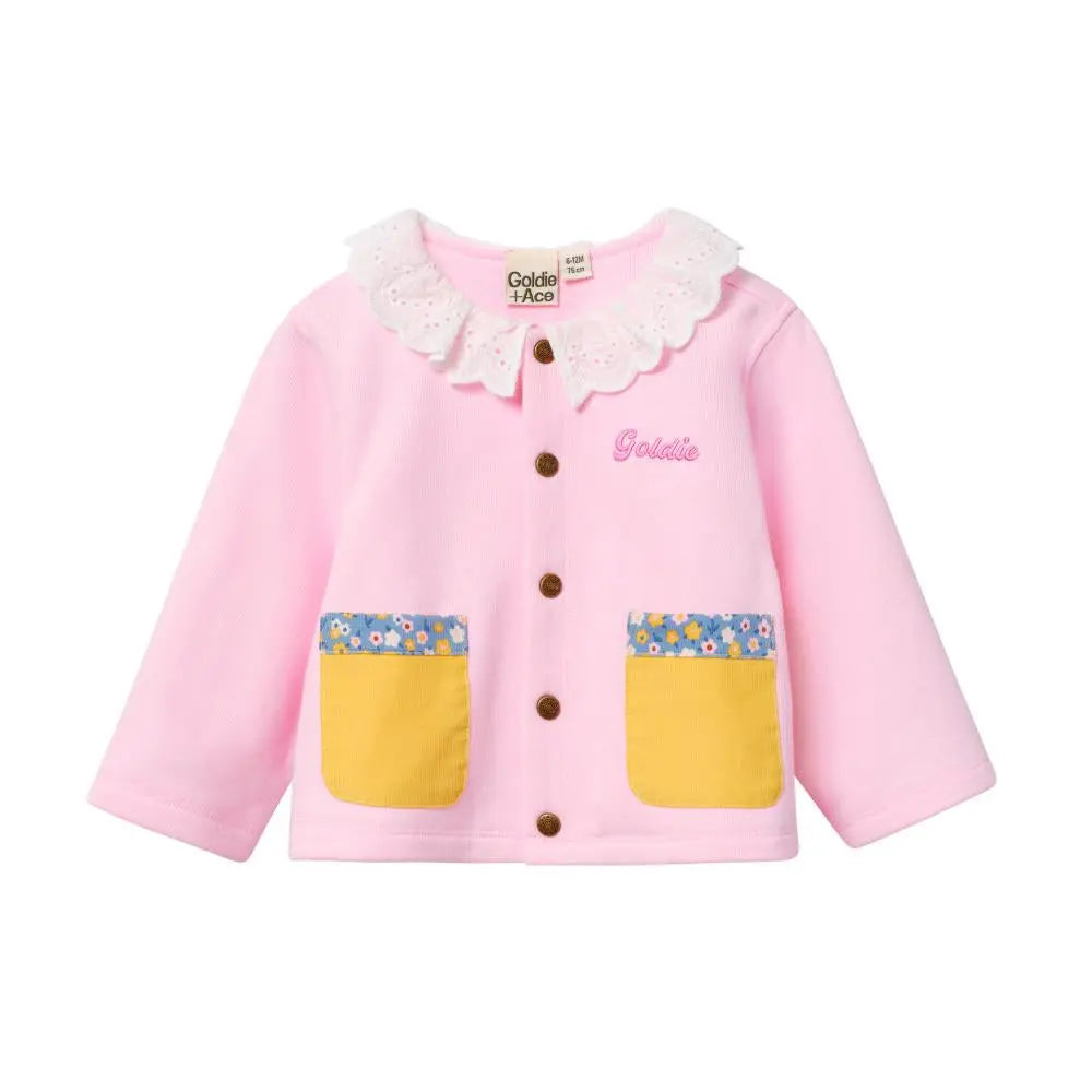 Baby Broderie Collar Patch Pocket Cardigan Goldie&Ace