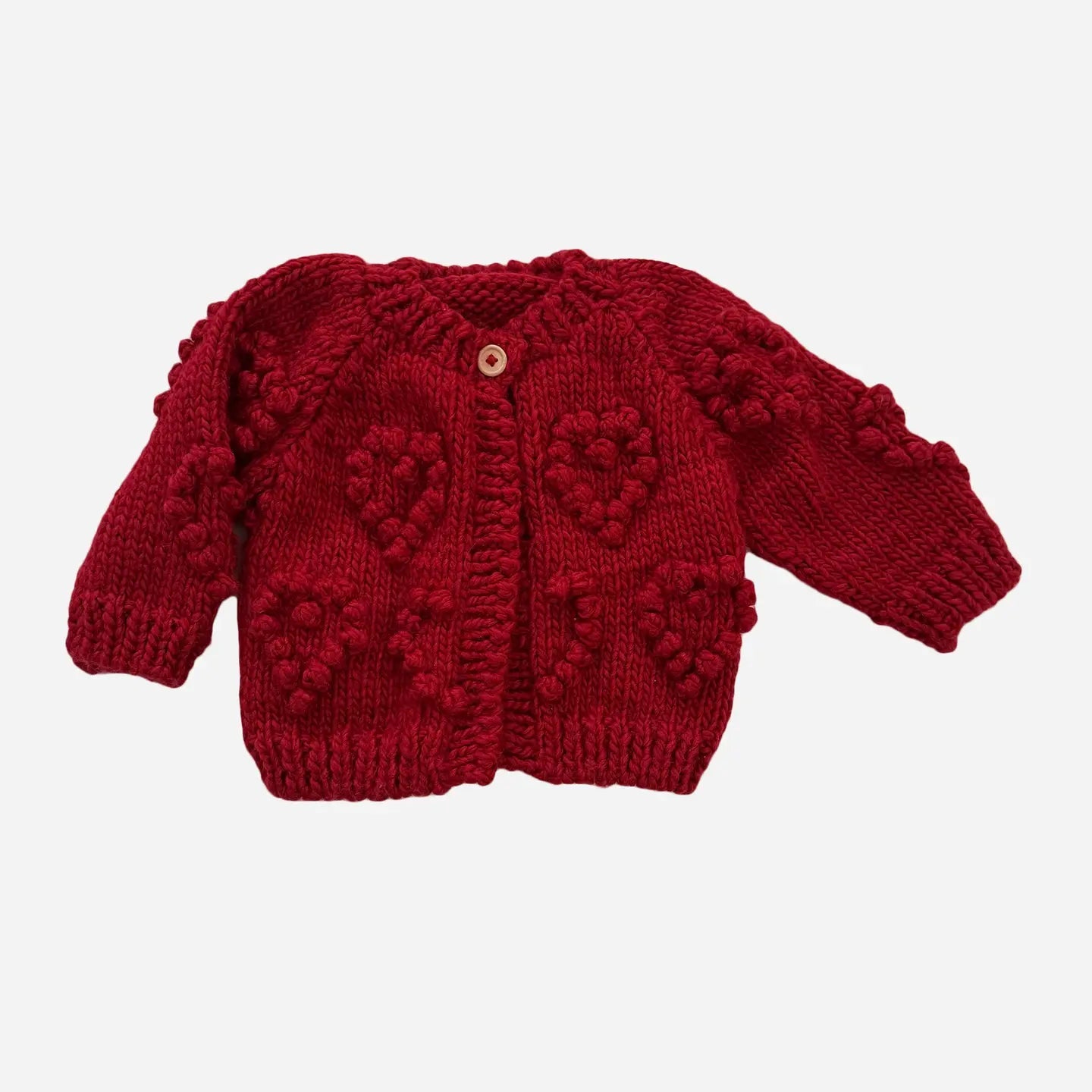 Baby Heart Popcorn Cardigan, Red |  Valentine's Sweater The Blueberry Hill