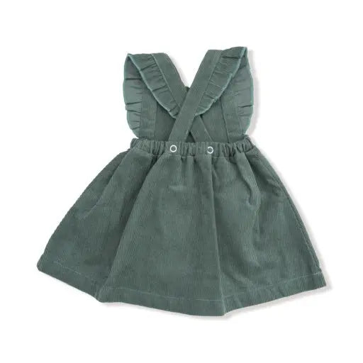Baby Corduroy - Dark Ivy - Pinafore Dress and Diaper Cover with Apple Applique (DC not pictured) Angel Dear