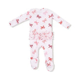 Baby Candy Cane Bows - 2 Way Zipper Ruffle Back Footie Angel Dear