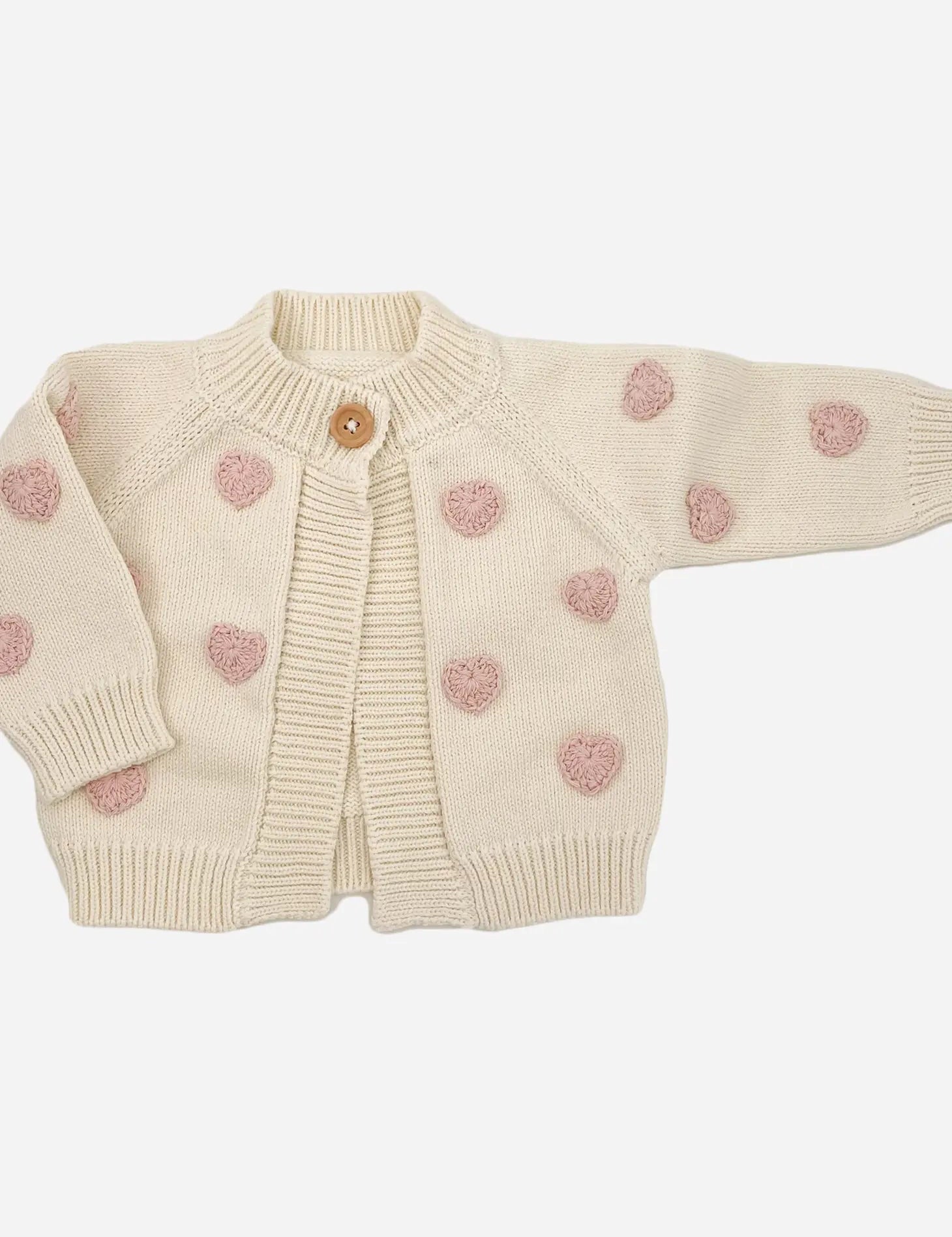 Baby Cotton Heart Cardigan, Blush GIGGLES LA