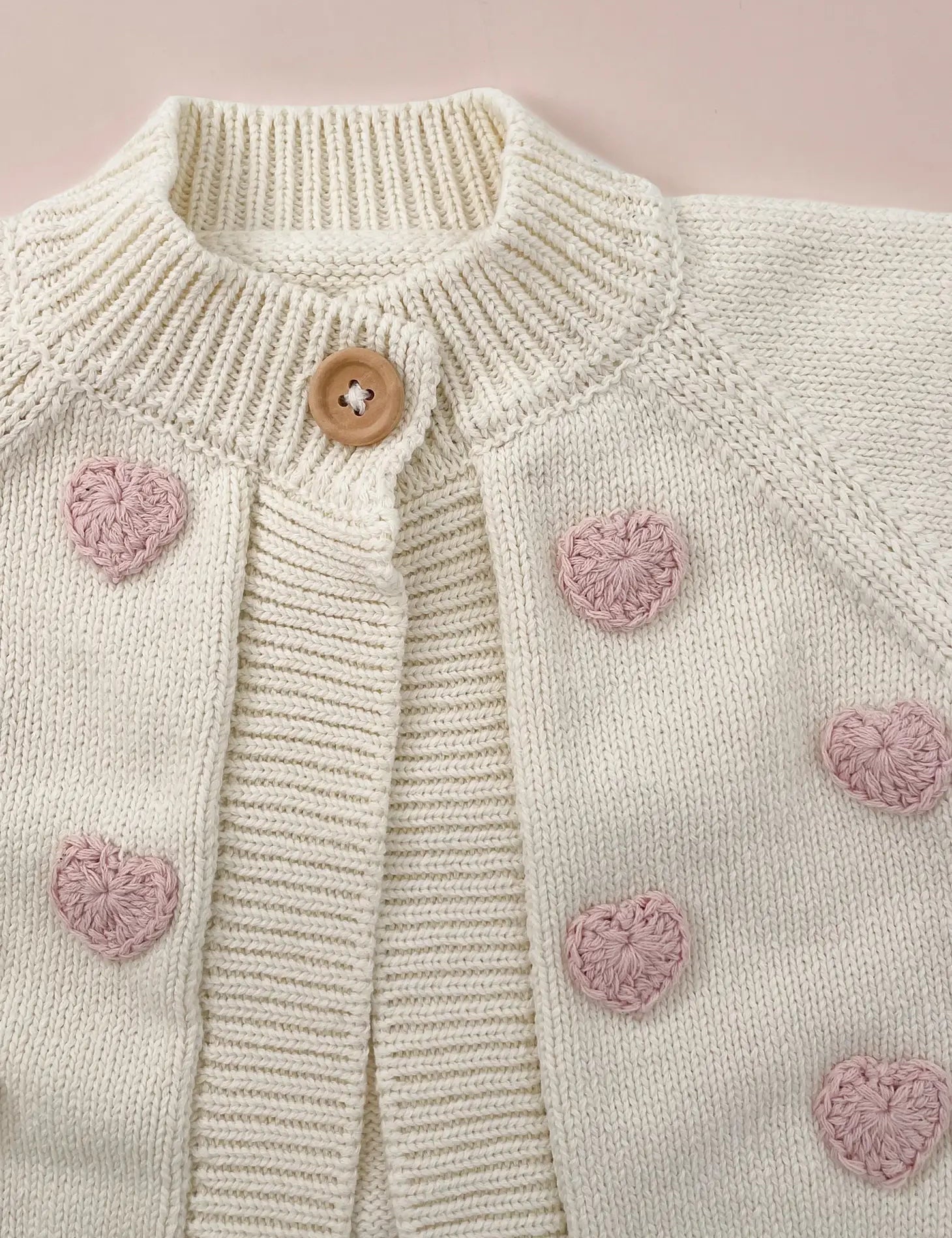 Baby Cotton Heart Cardigan, Blush GIGGLES LA