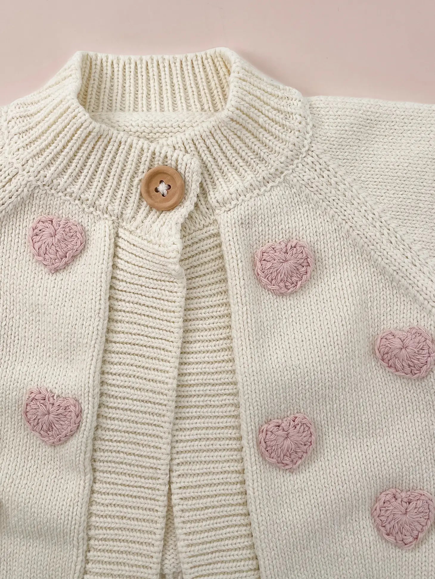 Baby Cotton Heart Cardigan, Blush GIGGLES LA