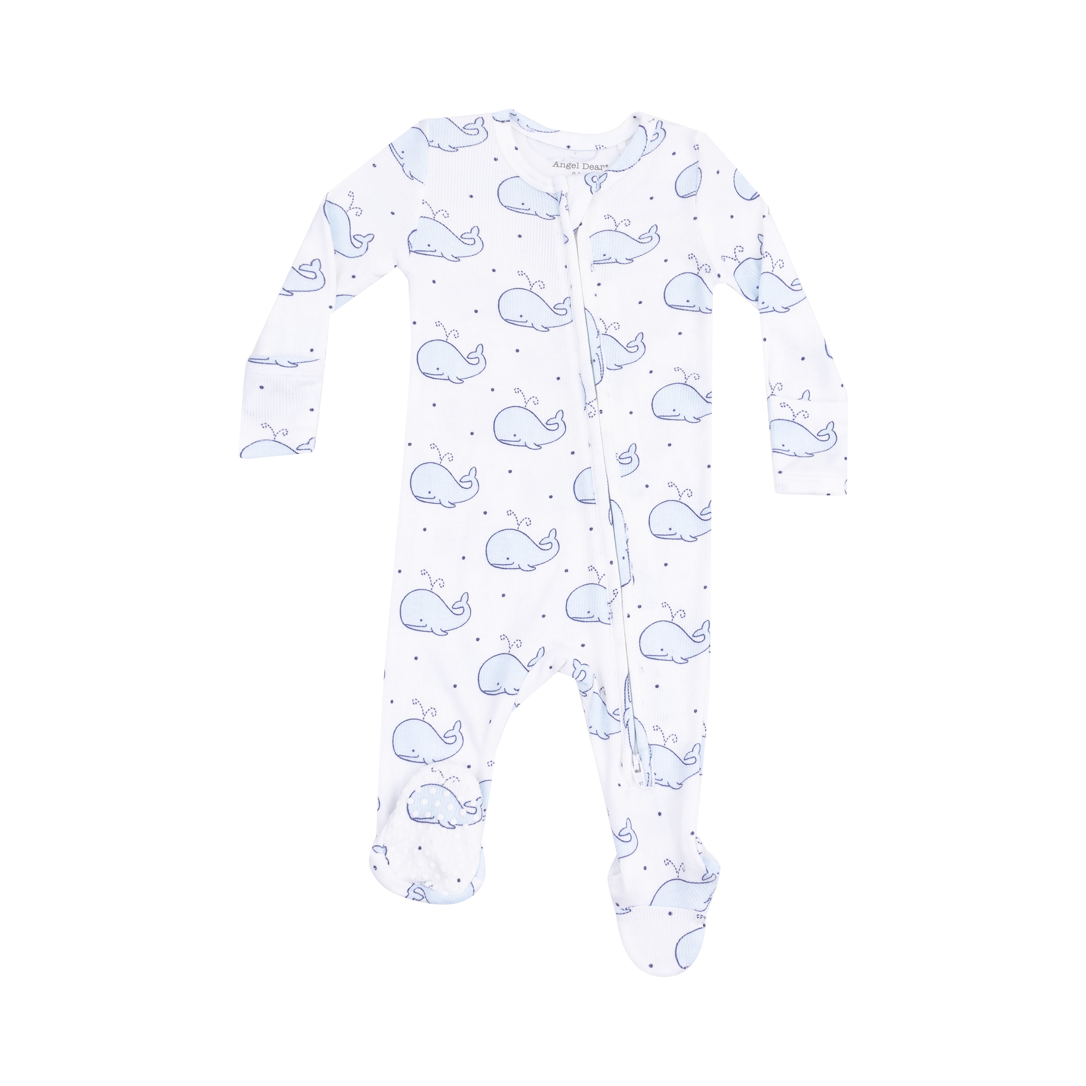 Baby Bubbly Whale Blue Ribbed Footie Angel Dear