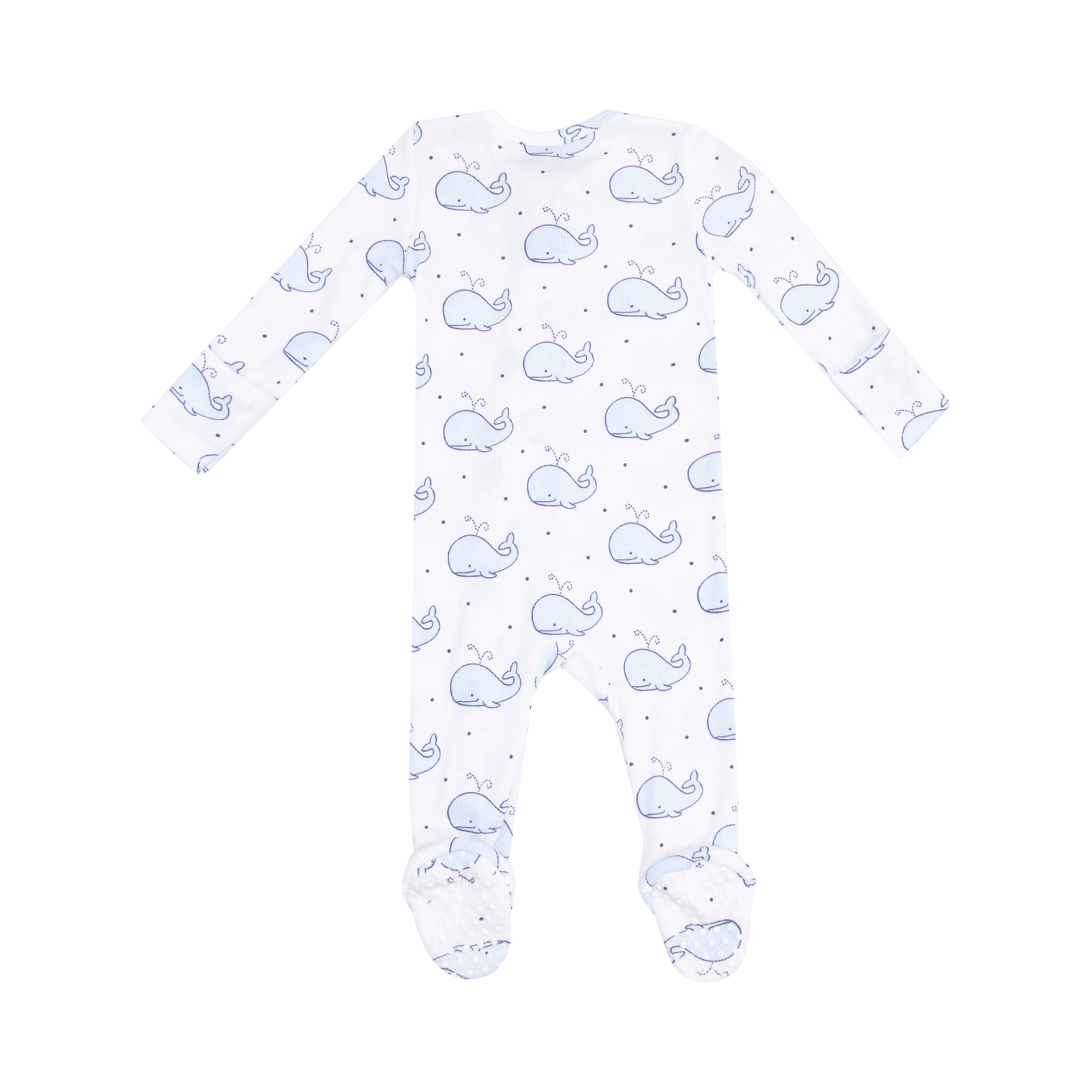 Baby Bubbly Whale Blue Ribbed Footie Angel Dear