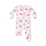 Baby Candy Cane Bows - 2 Way Zipper Ruffle Back Footie Angel Dear