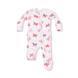 Baby Candy Cane Bows - 2 Way Zipper Ruffle Back Footie Angel Dear