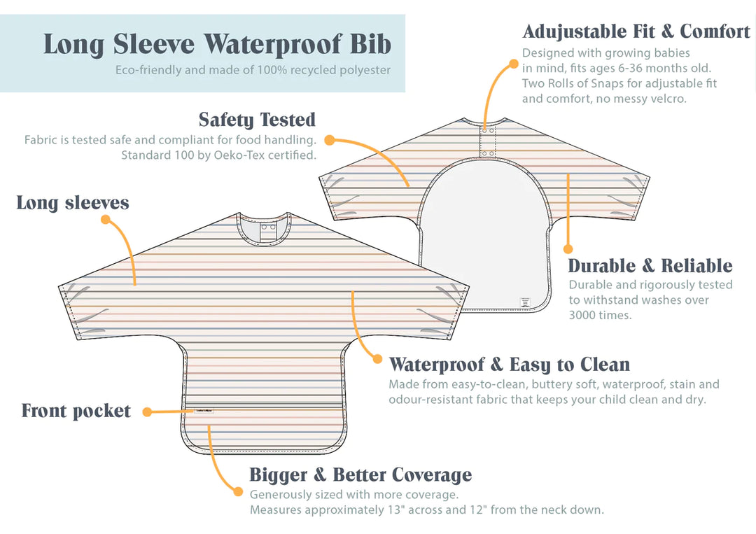 Long Sleeve Waterproof Bib - Pastel Stripes