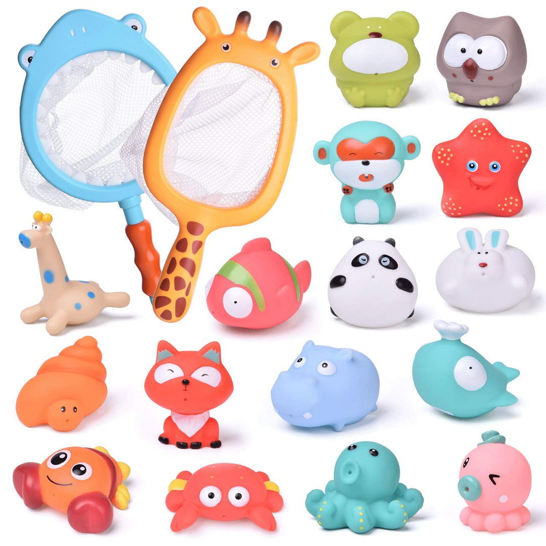 18 Piece Bath Toy Set: Cute Animals & Sea Creatures Squirters