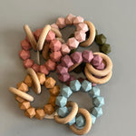 Geo Bead Wooden Teething Ring and Rattle in Slate three hearts modern
