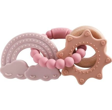 Dreamy Skies Teething Ring three hearts modern