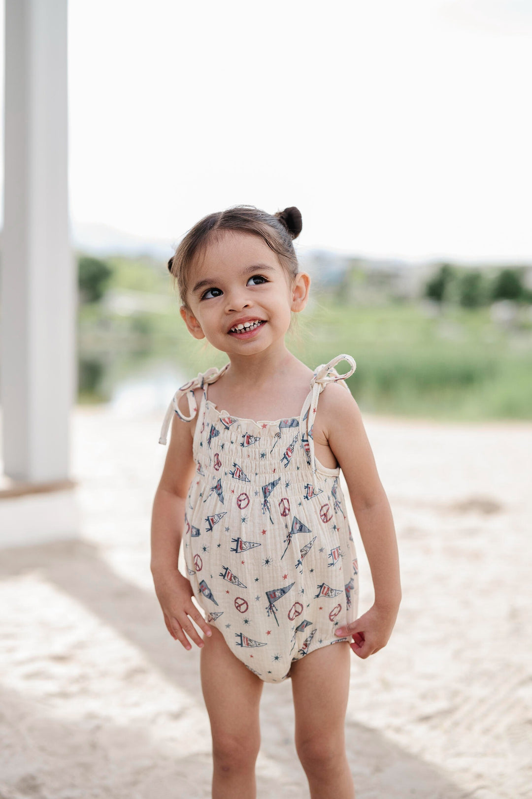 Flag Tie-Smocked Bodysuit