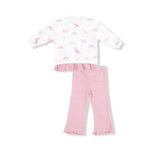 Kid Soft Dinos- French Terry - Purple - Pull Over Sweatshirt with Ruffle and Waffle Flare Pant Angel Dear