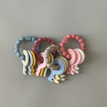 Little Keys Teething Ring in Sky Blue three hearts modern
