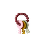 Little Keys Teething Ring in Mauve three hearts modern