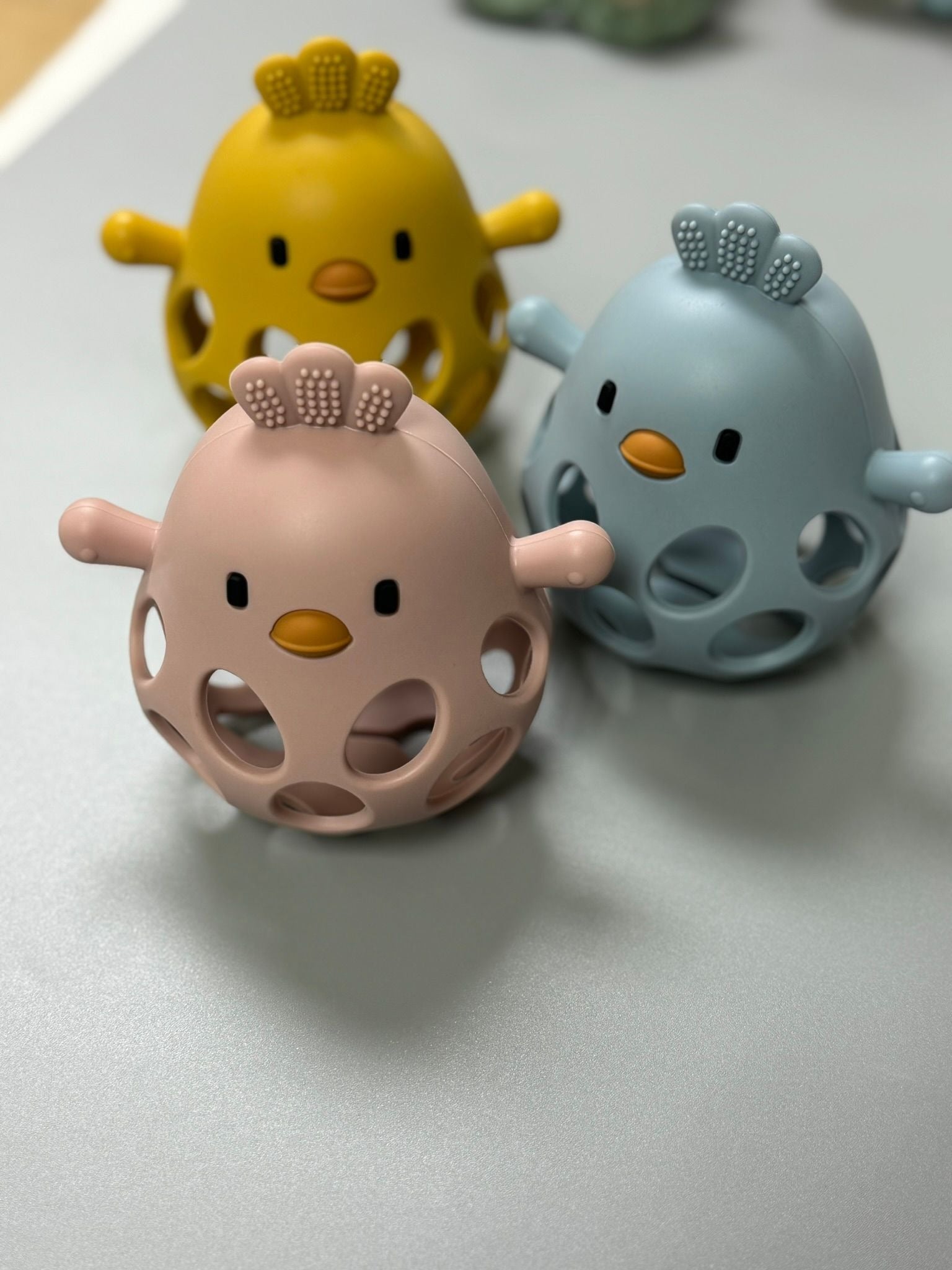 Funky Chicken Theething Ball in Slate Grey three hearts modern