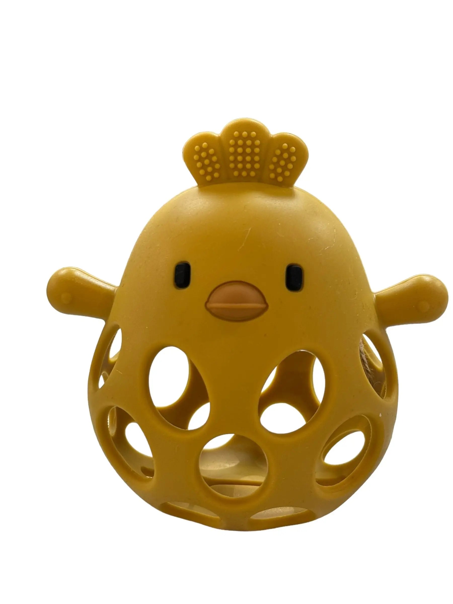 Funky Chicken Theething Ball in Mustard Yellow three hearts modern