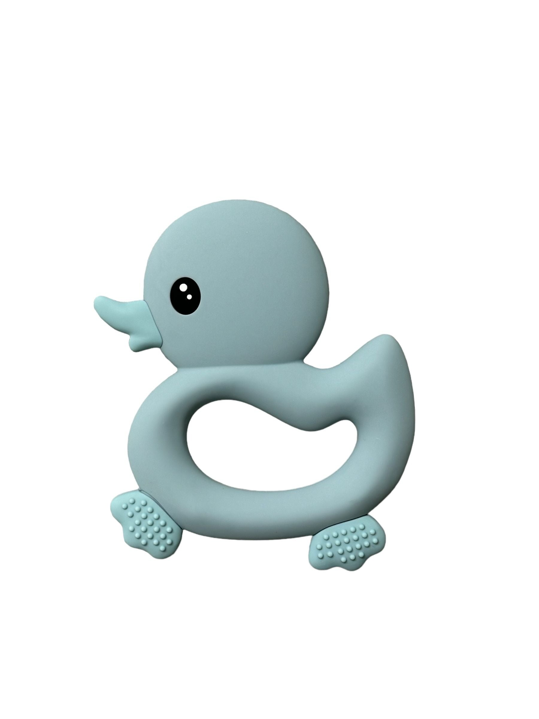 Quacky Comfort Duck Teether in Baby Blue three hearts modern