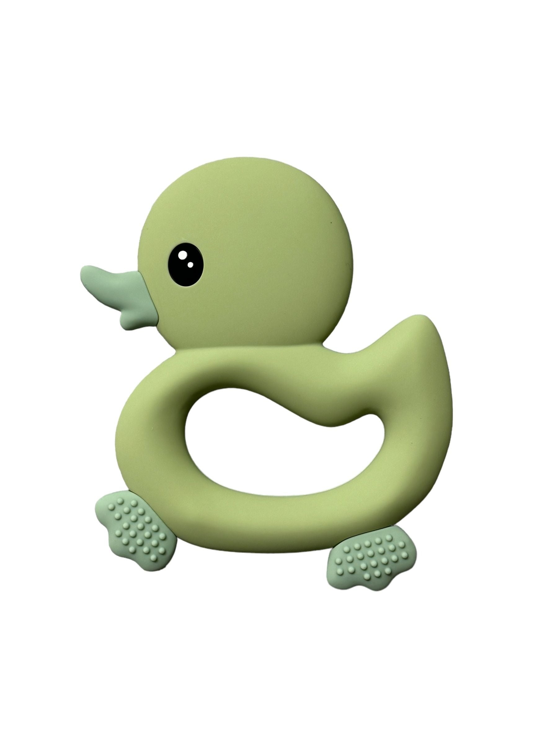 Quacky Comfort Duck Teether in Light Green three hearts modern