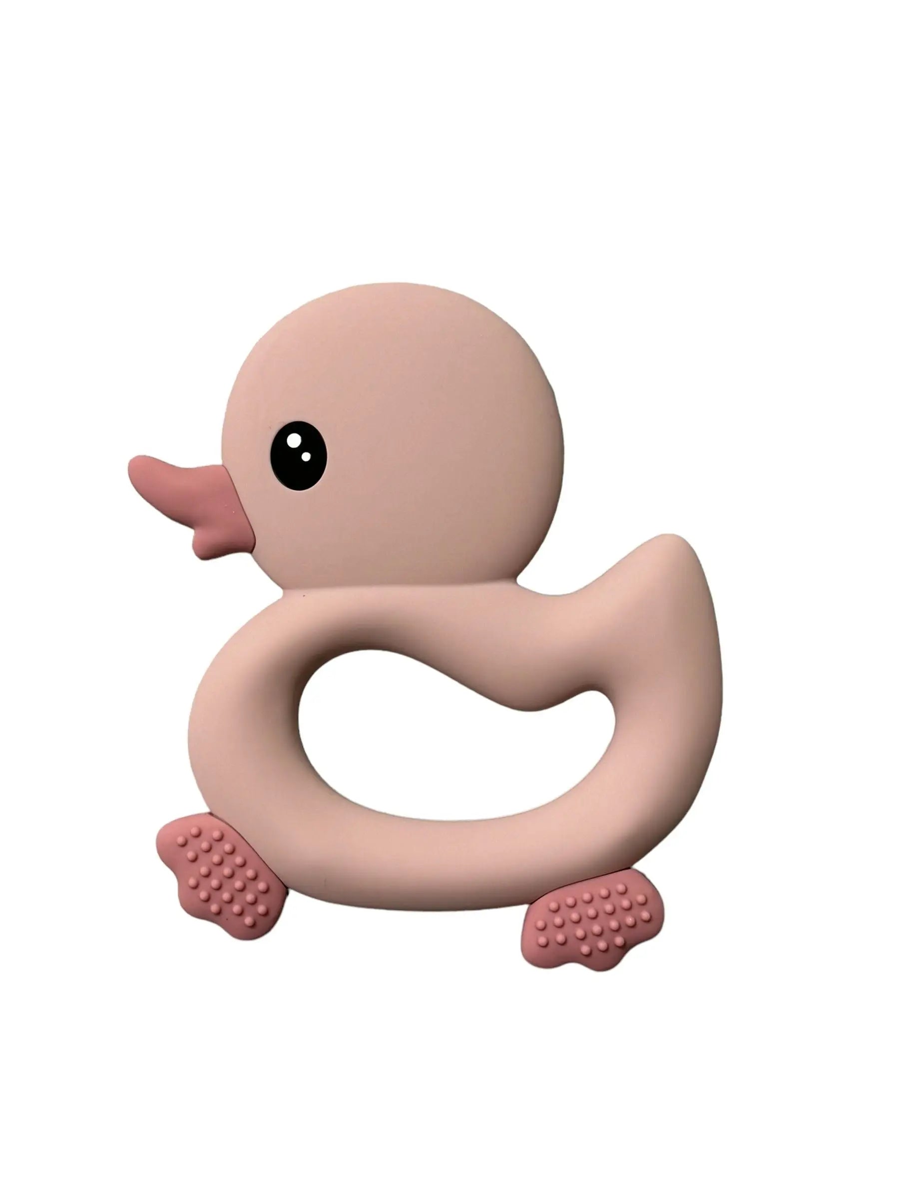 Duck Rattle Teether Quacky Comfort Duck Teether in Dusty Rose - GIGGLES LA – GIGGLES LA