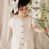 Kid Gauze Button Dress in Cream Babysprouts