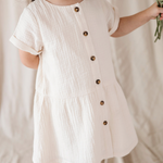 Kid Gauze Button Dress in Cream Babysprouts