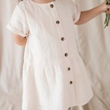 Kid Gauze Button Dress in Cream Babysprouts