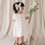 Kid Gauze Button Dress in Cream Babysprouts