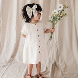 Kid Gauze Button Dress in Cream Babysprouts