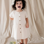 Kid Gauze Button Dress in Cream Babysprouts