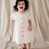 Kid Gauze Button Dress in Cream Babysprouts