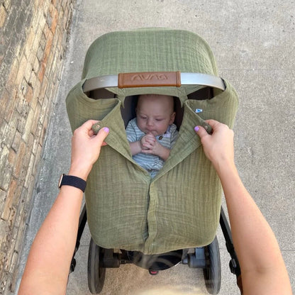 Cotton Muslin Car Seat Canopy - Fern