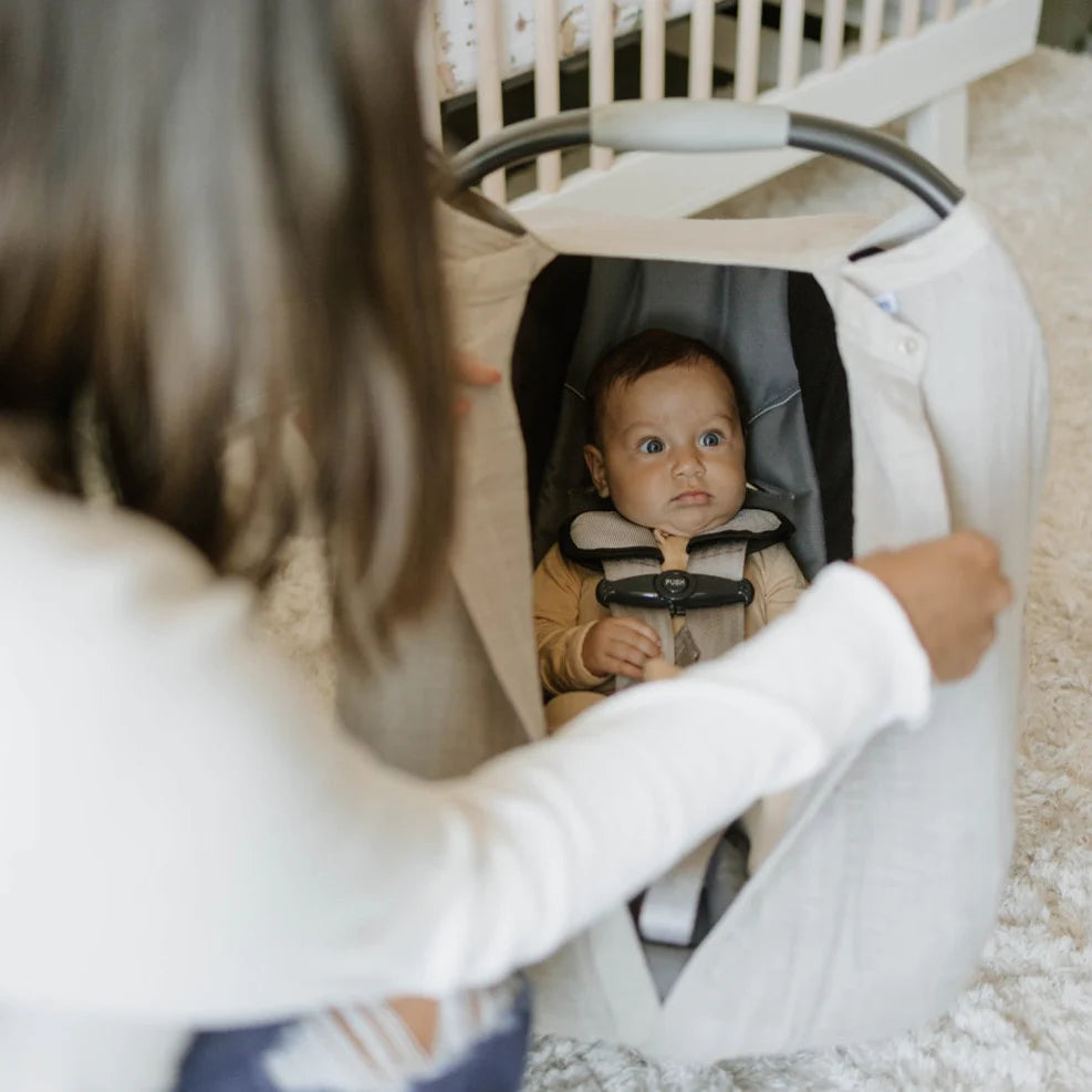 Cotton Muslin Car Seat Canopy - Taupe Cross