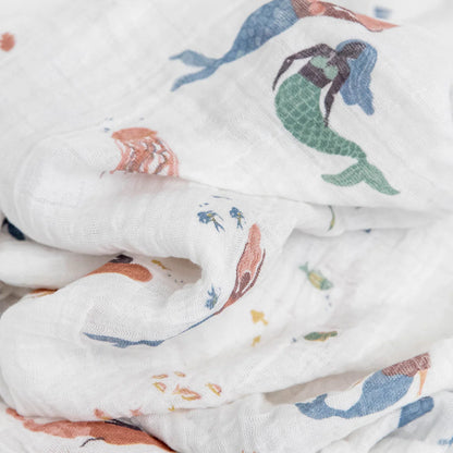 Cotton Muslin Swaddle Blanket - Mermaids