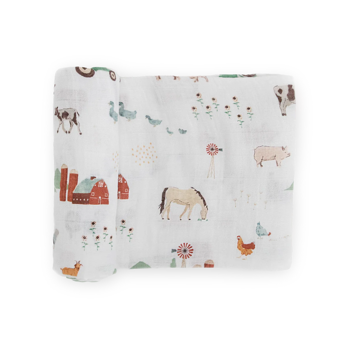 Cotton Muslin Swaddle Blanket - Farmyard little unicorn