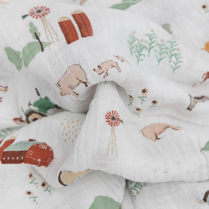 Cotton Muslin Swaddle Blanket - Farmyard