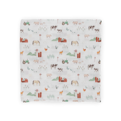 Cotton Muslin Swaddle Blanket - Farmyard