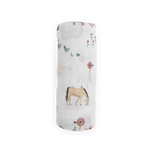 Cotton Muslin Swaddle Blanket - Farmyard little unicorn