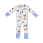 Baby 2-way Blue Zipper Romper with Horses Angel Dear