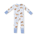 Baby 2-way Blue Zipper Romper with Horses Angel Dear